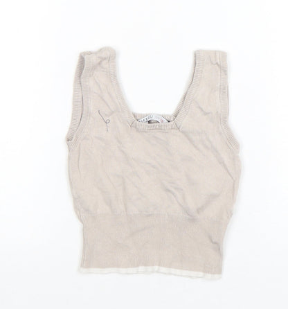 Tiffosi Girls Beige  Viscose Cropped Tank Size 9-10 Years Square Neck Pullover