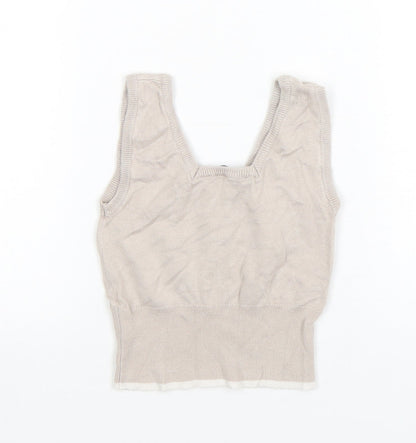 Tiffosi Girls Beige  Viscose Cropped Tank Size 9-10 Years Square Neck Pullover