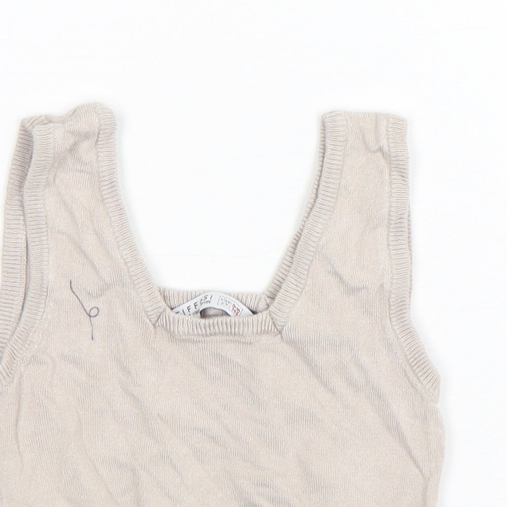 Tiffosi Girls Beige  Viscose Cropped Tank Size 9-10 Years Square Neck Pullover