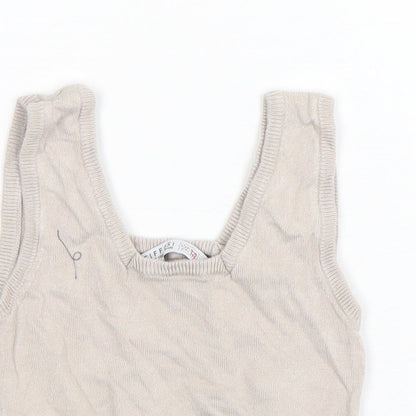 Tiffosi Girls Beige  Viscose Cropped Tank Size 9-10 Years Square Neck Pullover
