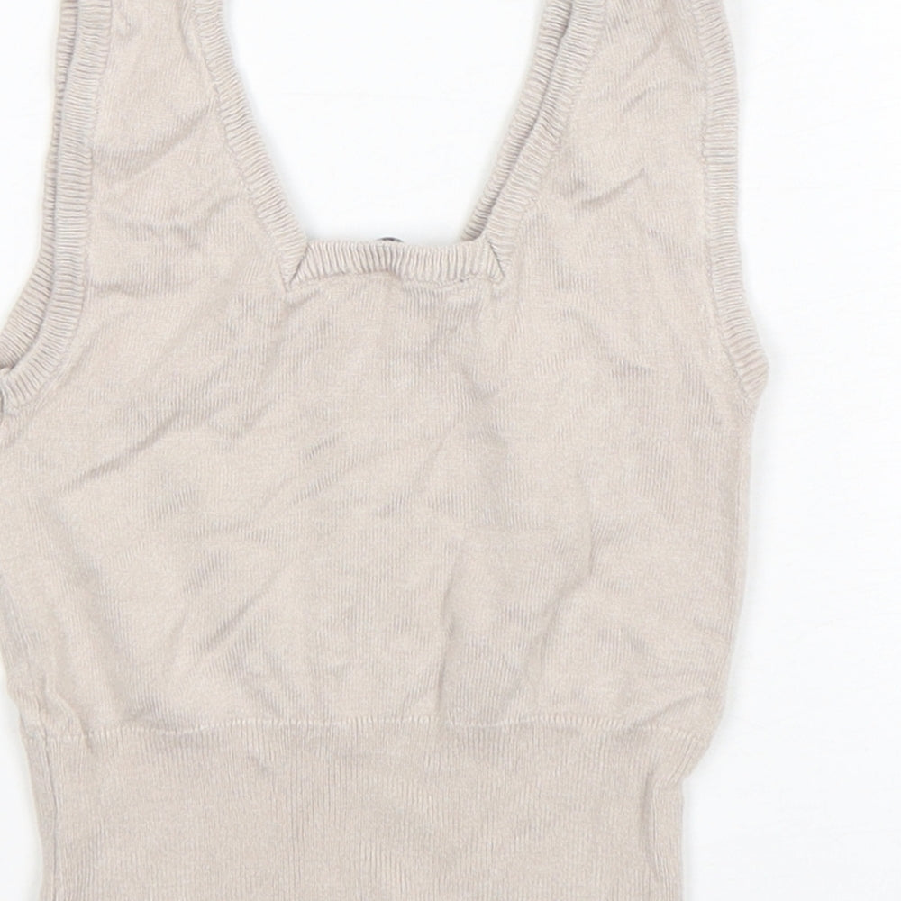 Tiffosi Girls Beige  Viscose Cropped Tank Size 9-10 Years Square Neck Pullover