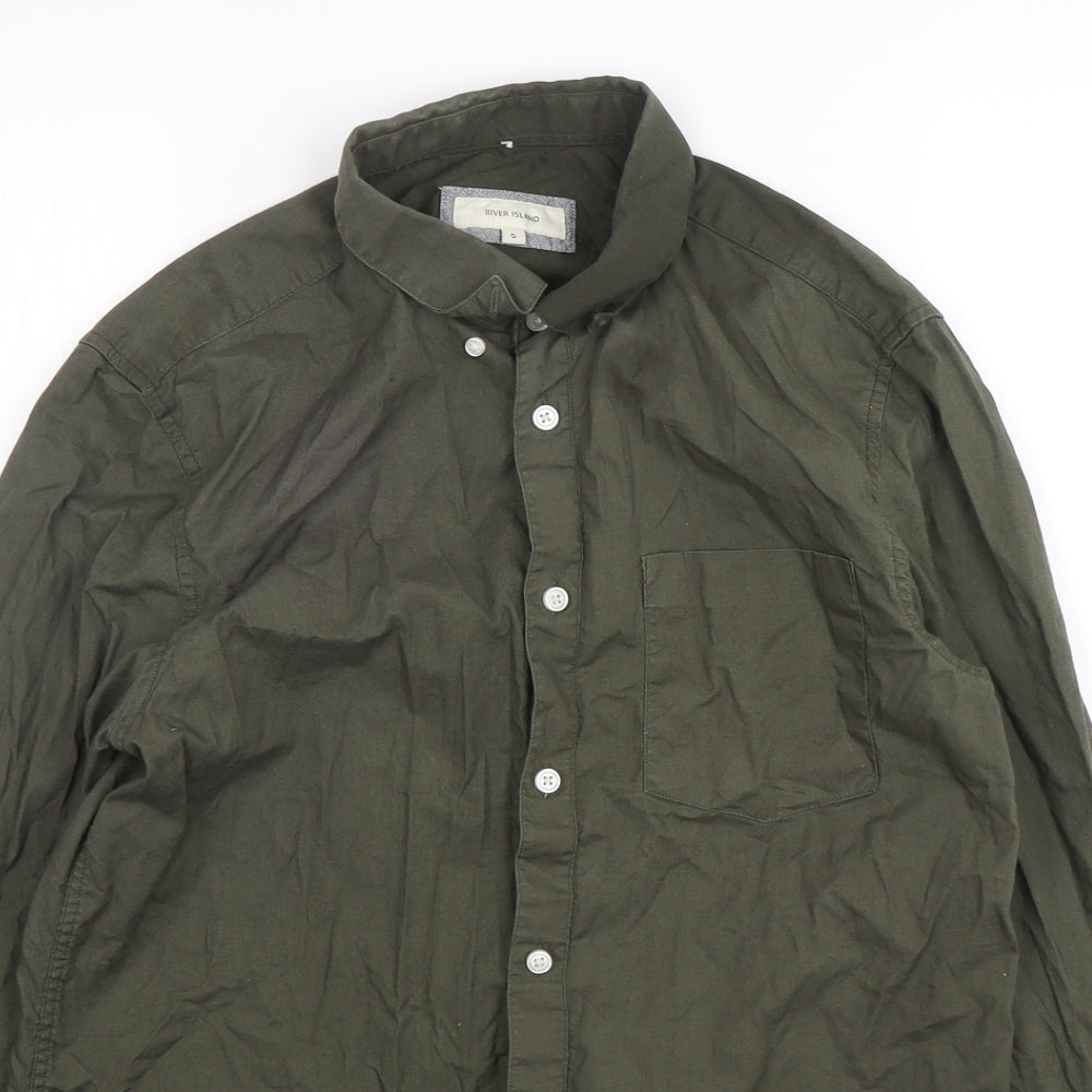River Island  Mens Green  Cotton  Button-Up Size S Collared Button