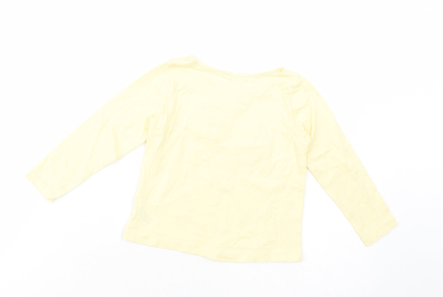 Dunnes Stores Girls Yellow  Cotton Pullover T-Shirt Size 3 Years Crew Neck Pullover - Flower Detail