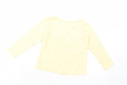 Dunnes Stores Girls Yellow  Cotton Pullover T-Shirt Size 3 Years Crew Neck Pullover - Flower Detail