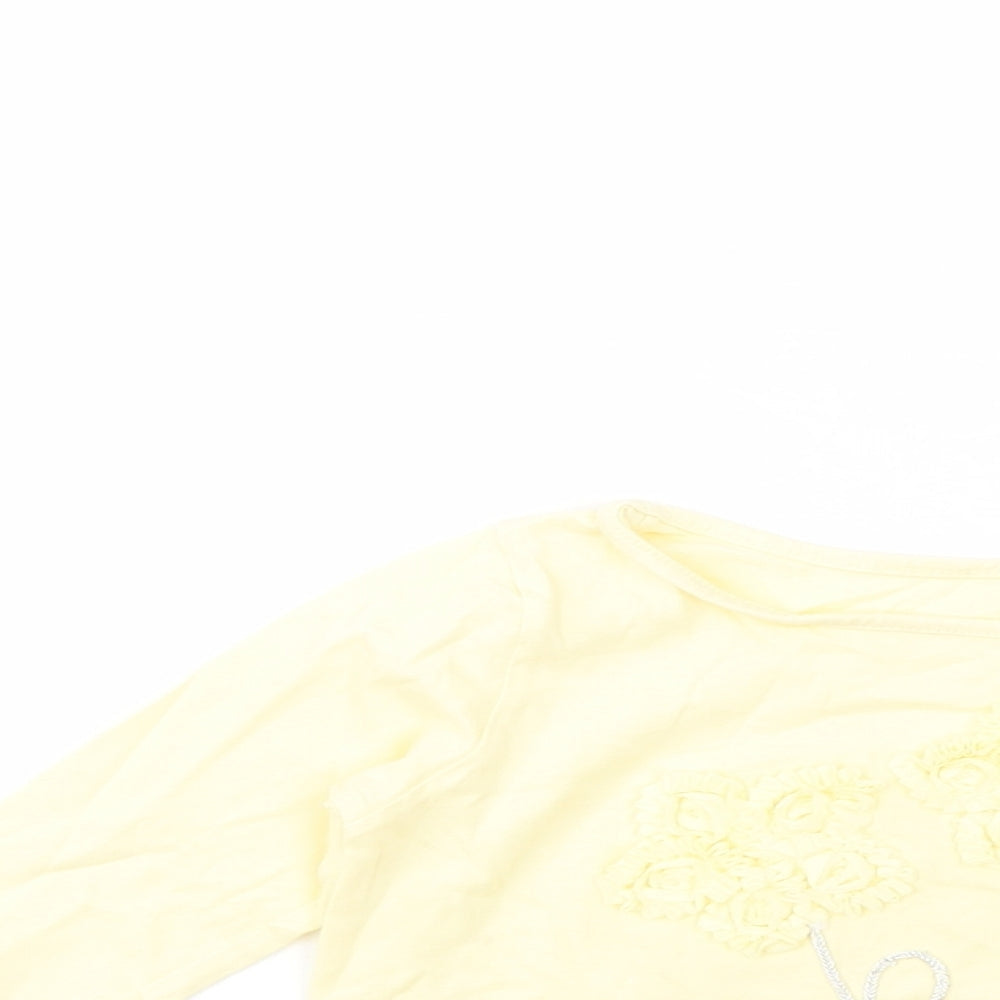 Dunnes Stores Girls Yellow  Cotton Pullover T-Shirt Size 3 Years Crew Neck Pullover - Flower Detail
