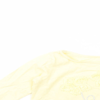 Dunnes Stores Girls Yellow  Cotton Pullover T-Shirt Size 3 Years Crew Neck Pullover - Flower Detail