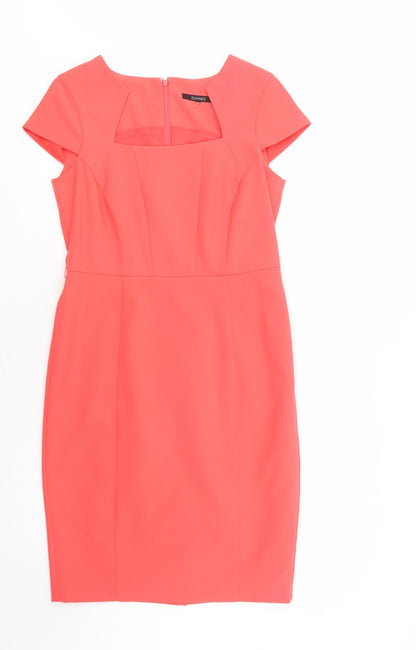 Dunnes Stores Womens Pink  Polyester Pencil Dress  Size 10  Square Neck Zip