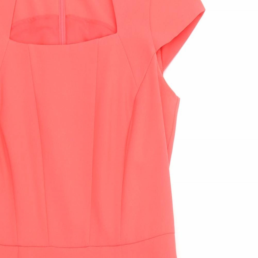 Dunnes Stores Womens Pink  Polyester Pencil Dress  Size 10  Square Neck Zip