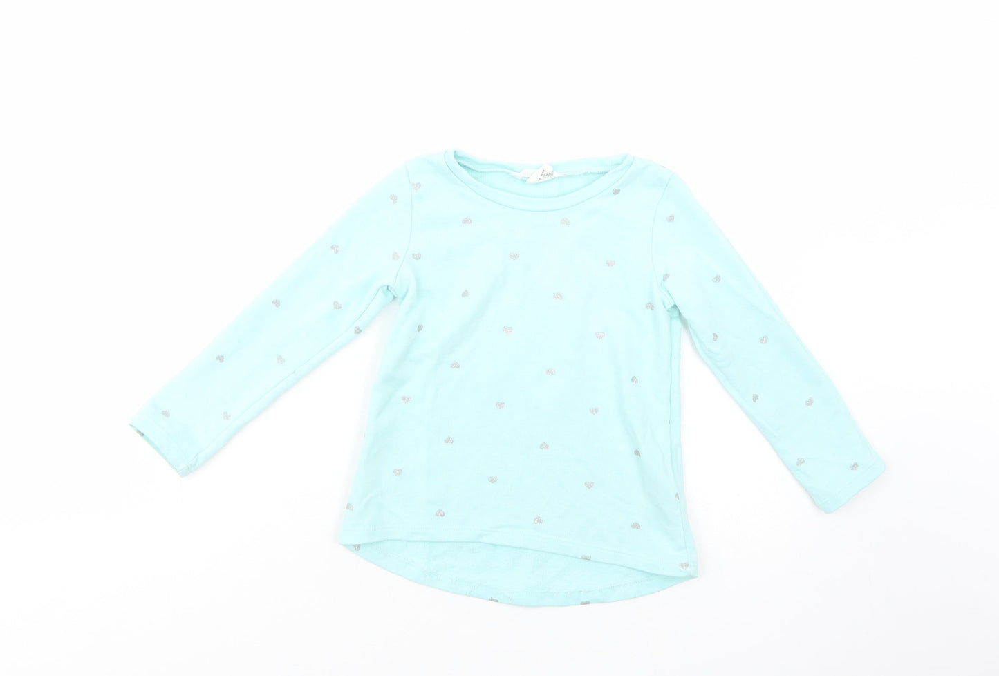 H&M Girls Green Geometric Cotton Pullover Sweatshirt Size 2-3 Years  Pullover - Heart Print