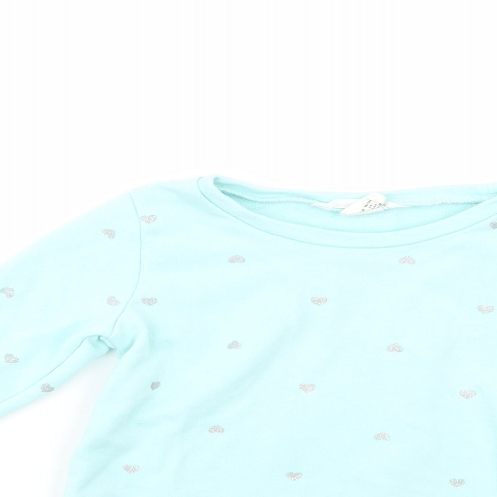 H&M Girls Green Geometric Cotton Pullover Sweatshirt Size 2-3 Years  Pullover - Heart Print