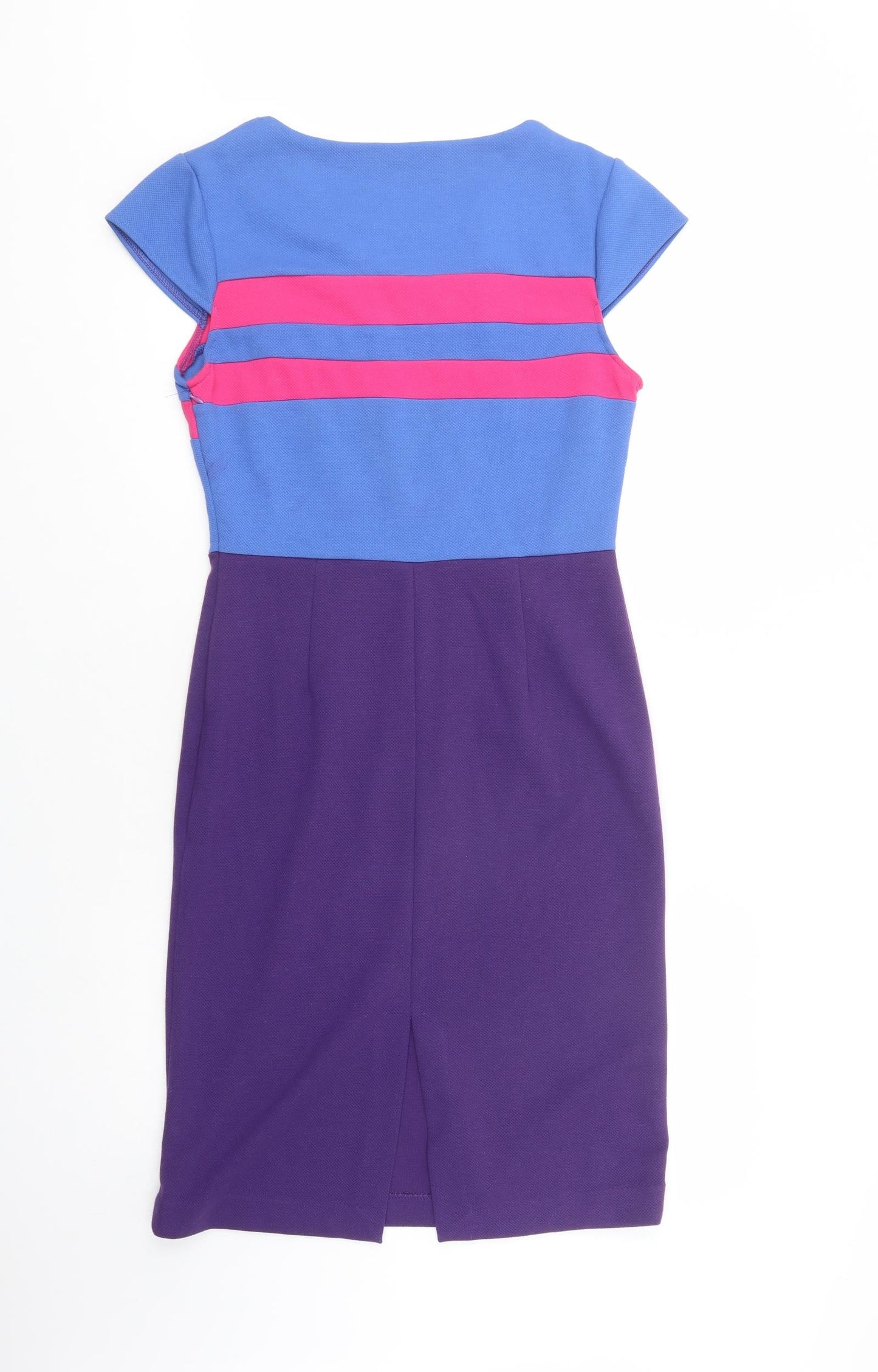 Collection London Womens Purple Striped Polyester Pencil Dress  Size 12  Boat Neck Zip