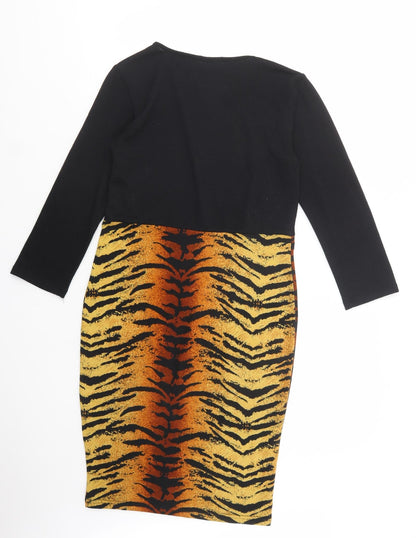 Indulgence Womens Black Animal Print Wool Bodycon  Size M  Crew Neck Pullover