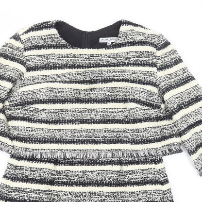 Jaune Rouge Womens Black Striped Viscose Shift  Size M  Boat Neck Zip