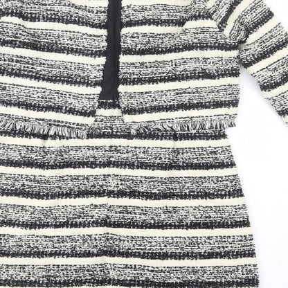 Jaune Rouge Womens Black Striped Viscose Shift  Size M  Boat Neck Zip