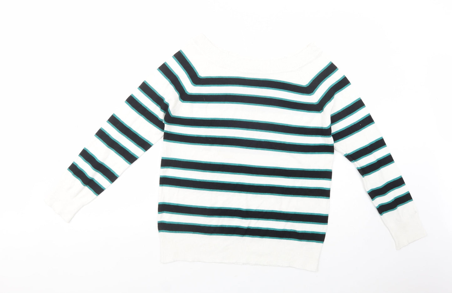 George Womens White Boat Neck Striped Viscose Pullover Jumper Size 14