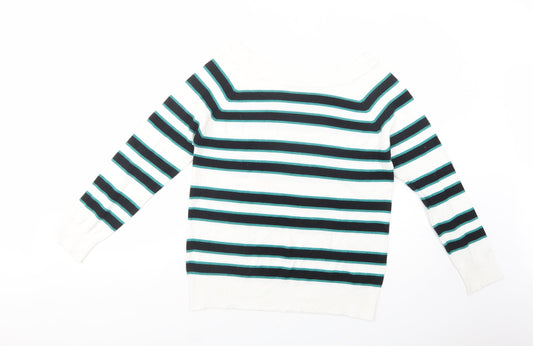 George Womens White Boat Neck Striped Viscose Pullover Jumper Size 14
