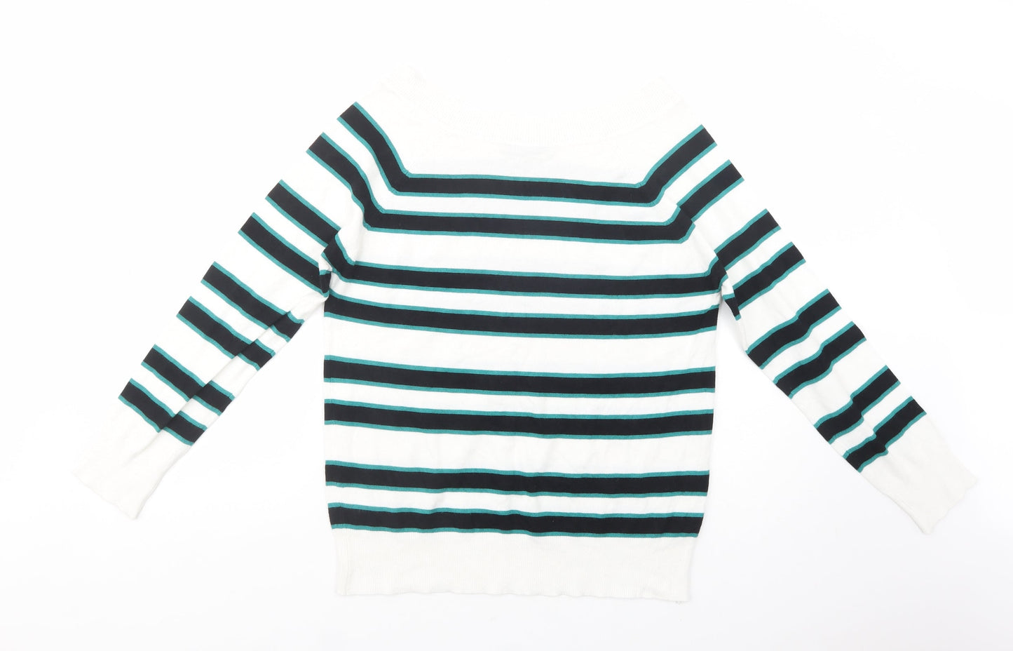 George Womens White Boat Neck Striped Viscose Pullover Jumper Size 14