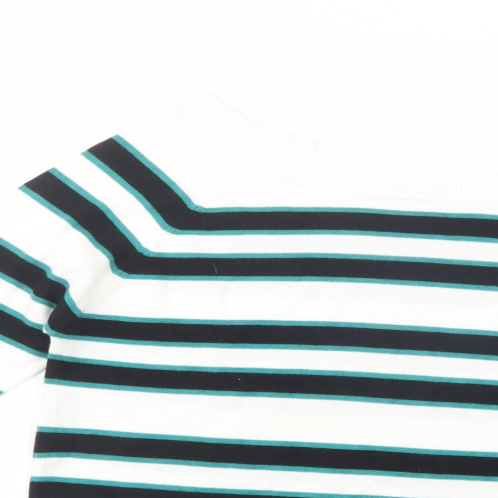 George Womens White Boat Neck Striped Viscose Pullover Jumper Size 14