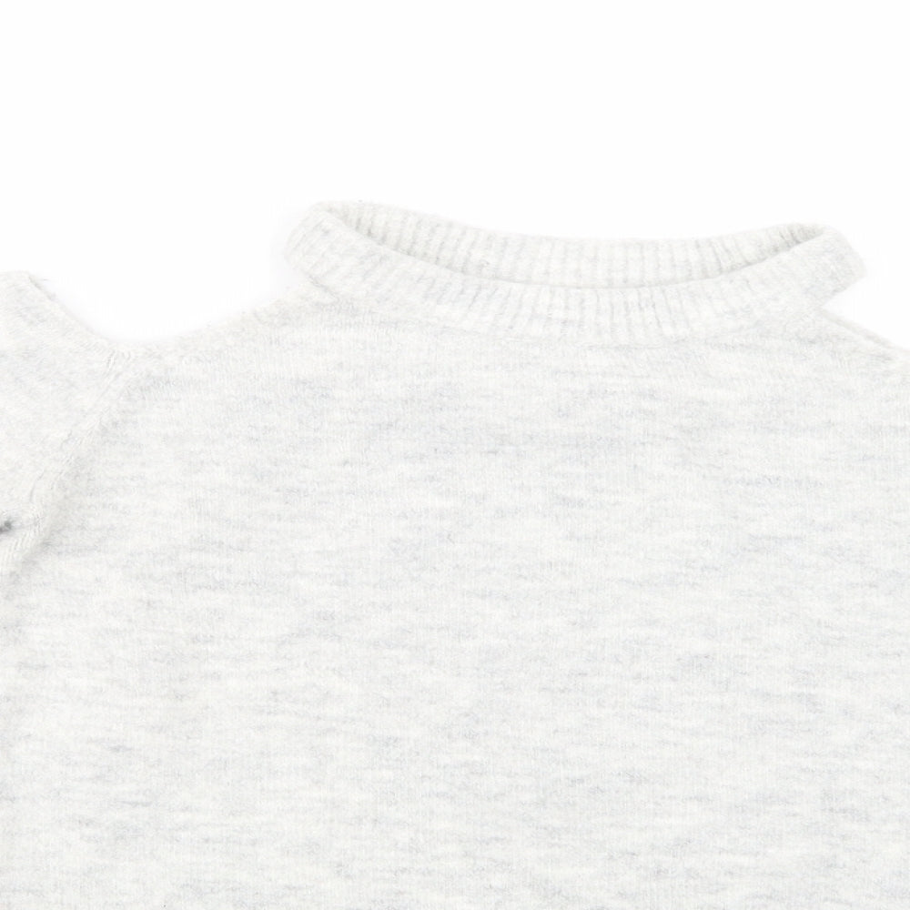 Primark Womens Grey Crew Neck  Acrylic Pullover Jumper Size 6   - Cold Shoulder
