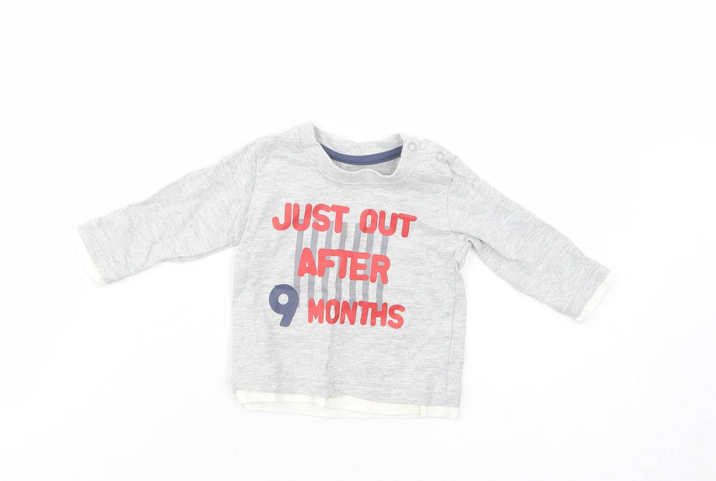 Dunnes Stores Baby Grey  Cotton Basic T-Shirt Size 0-3 Months Crew Neck Snap - Just Out