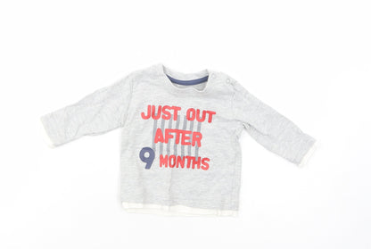 Dunnes Stores Baby Grey  Cotton Basic T-Shirt Size 0-3 Months Crew Neck Snap - Just Out