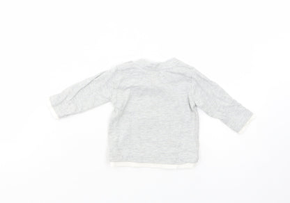 Dunnes Stores Baby Grey  Cotton Basic T-Shirt Size 0-3 Months Crew Neck Snap - Just Out