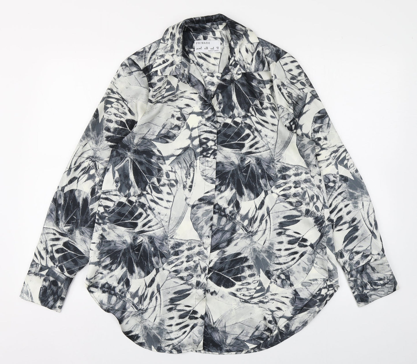 Primark Womens Grey  Polyester Basic Button-Up Size 8 Collared