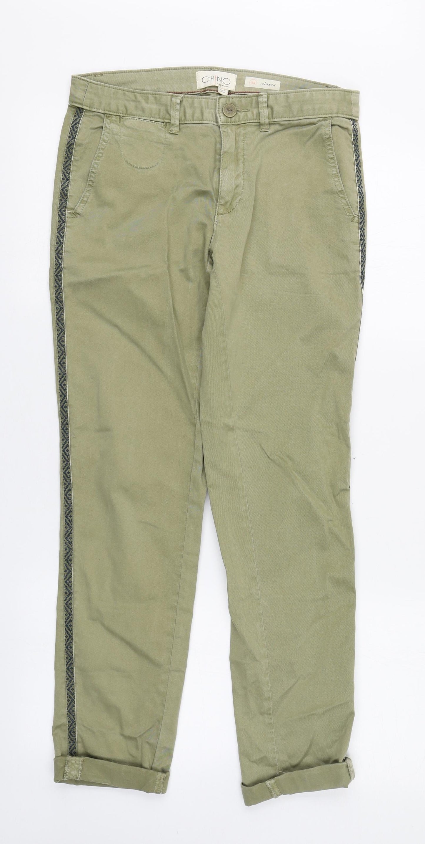 Anthropologie Mens Green  Cotton Chino Trousers Size 25 in L28 in Regular Zip