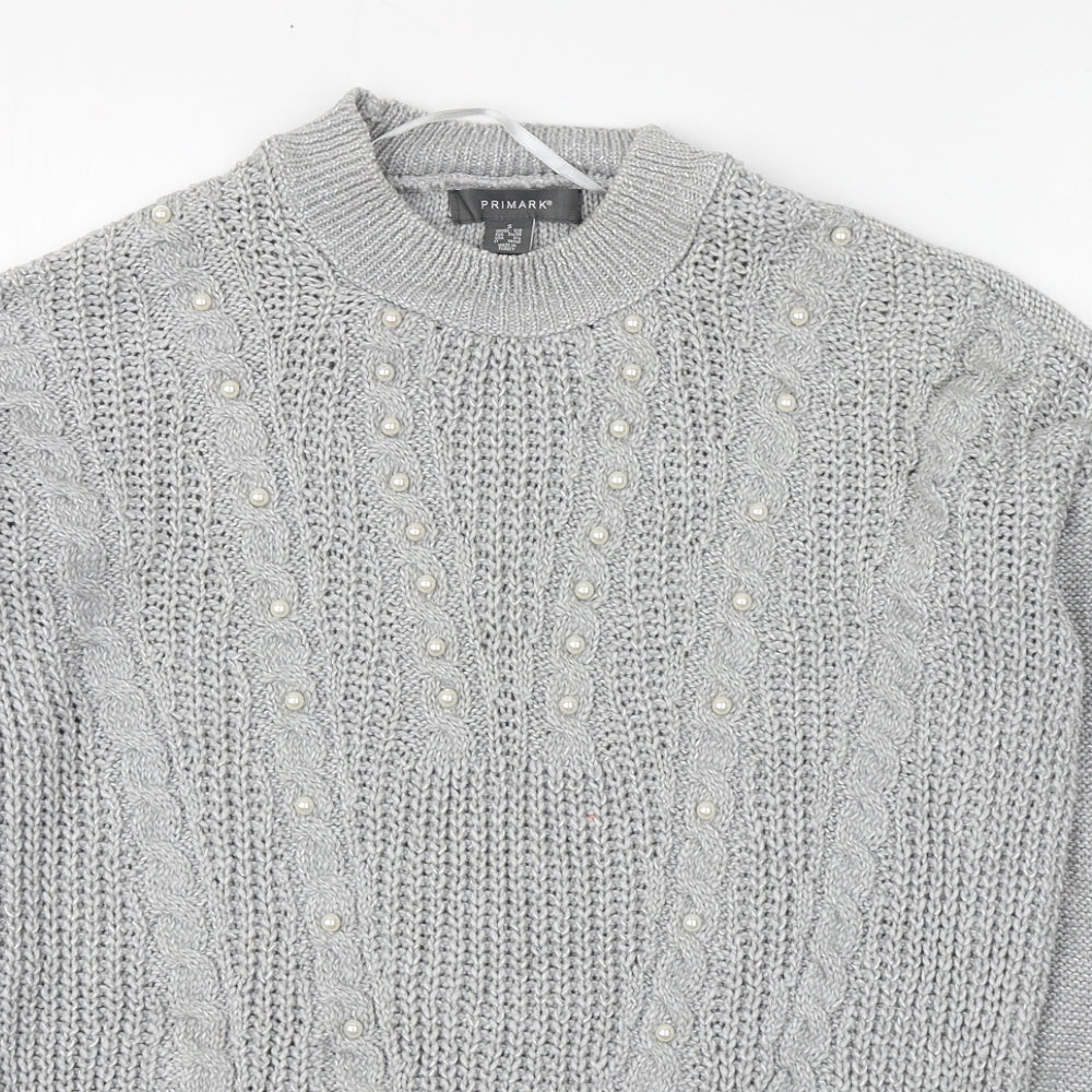 Primark Womens Grey Round Neck  Cotton Pullover Jumper Size S