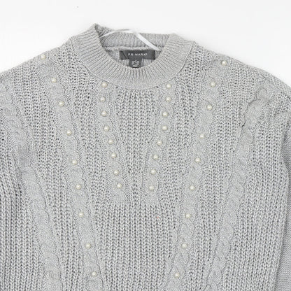 Primark Womens Grey Round Neck  Cotton Pullover Jumper Size S