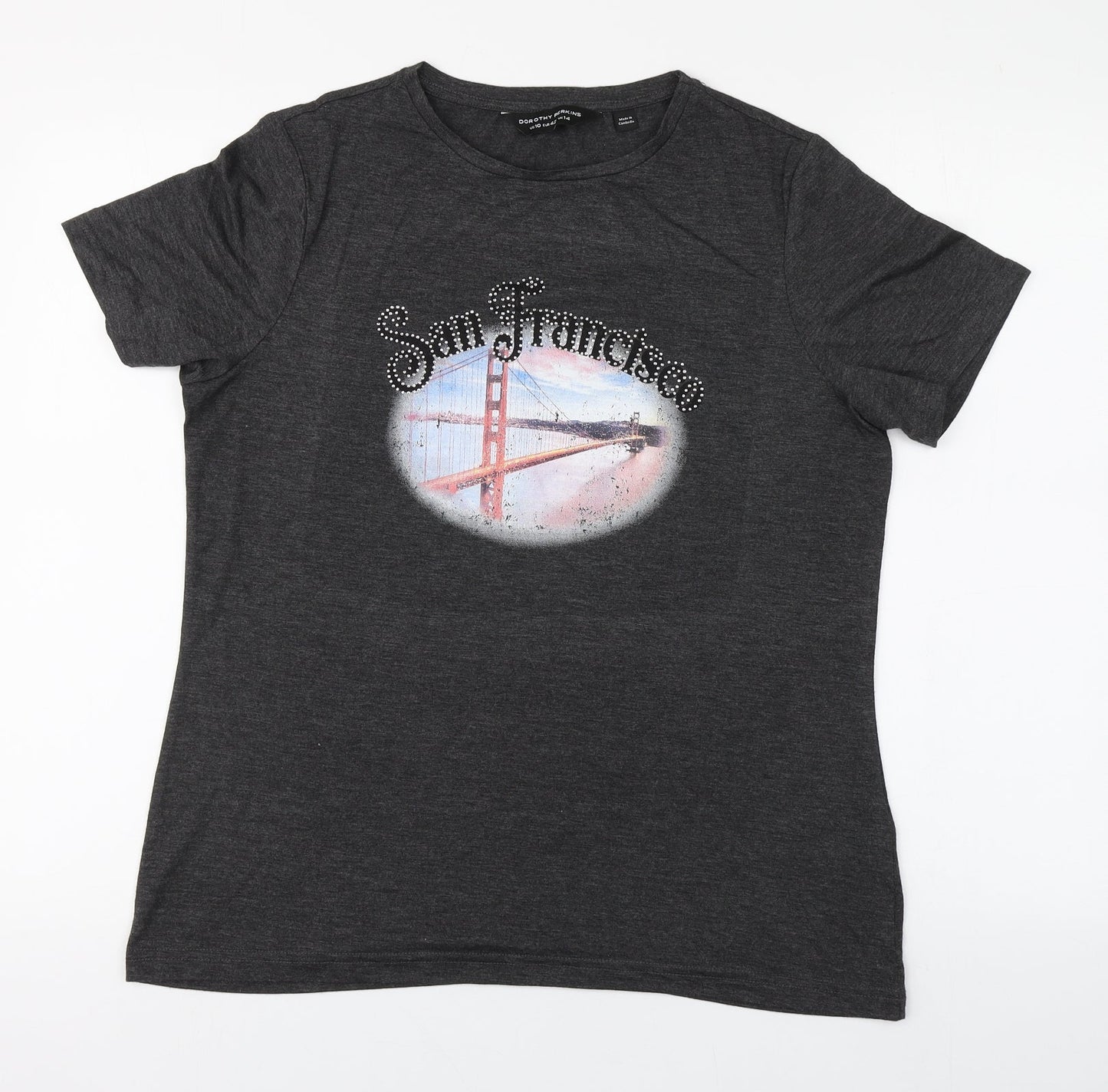 Womens UK Size 10 Dorothy Perkins Grey Basic T-Shirt