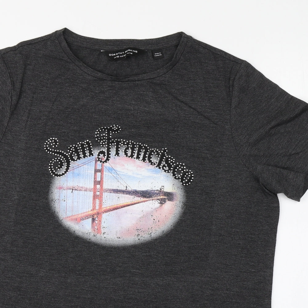 Womens UK Size 10 Dorothy Perkins Grey Basic T-Shirt