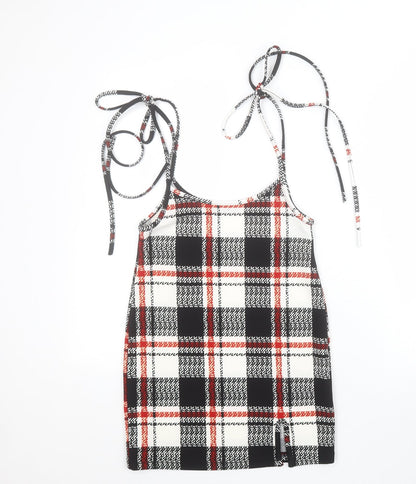 SheIn Womens Black Plaid Polyester Basic Tank Size S Round Neck