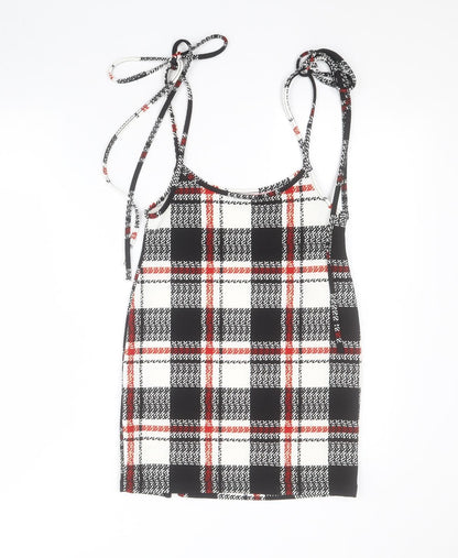 SheIn Womens Black Plaid Polyester Basic Tank Size S Round Neck