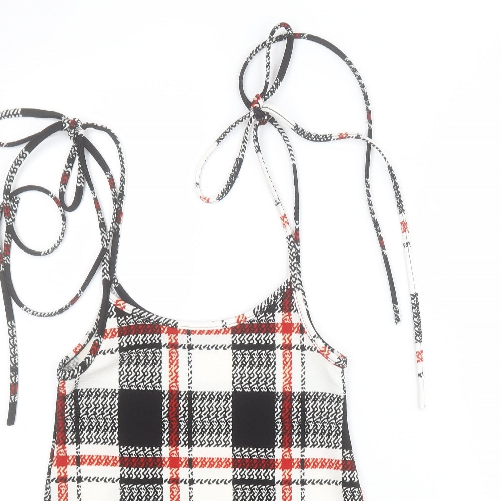 SheIn Womens Black Plaid Polyester Basic Tank Size S Round Neck