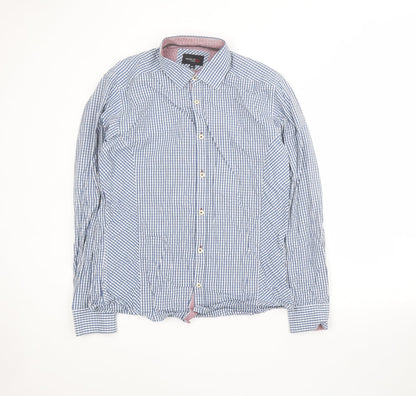 REMUS Mens Blue Plaid Cotton  Button-Up Size M Collared Button