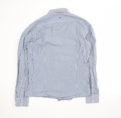 REMUS Mens Blue Plaid Cotton  Button-Up Size M Collared Button