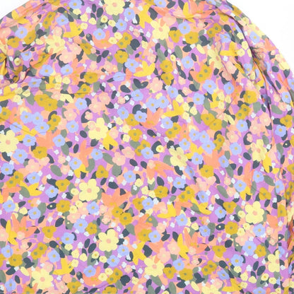 Les Acolytes Womens Purple Floral Viscose Basic Button-Up Size L Collared