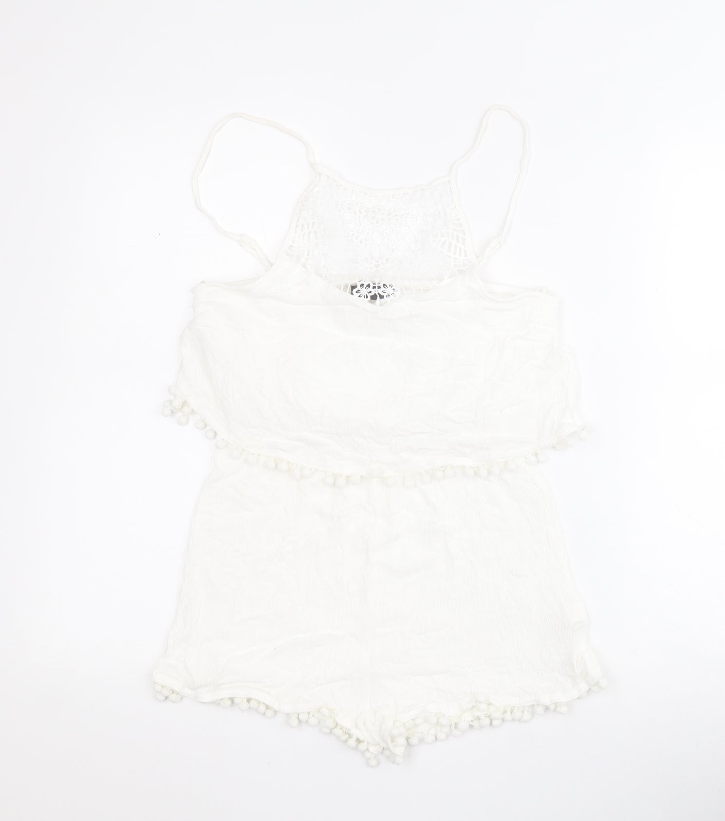 Primark Womens White  100% Polyester Playsuit One-Piece Size S L4 in Pullover