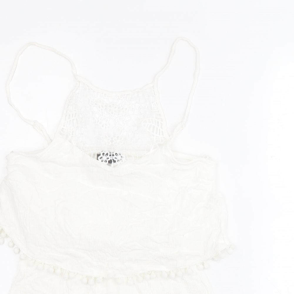 Primark Womens White  100% Polyester Playsuit One-Piece Size S L4 in Pullover