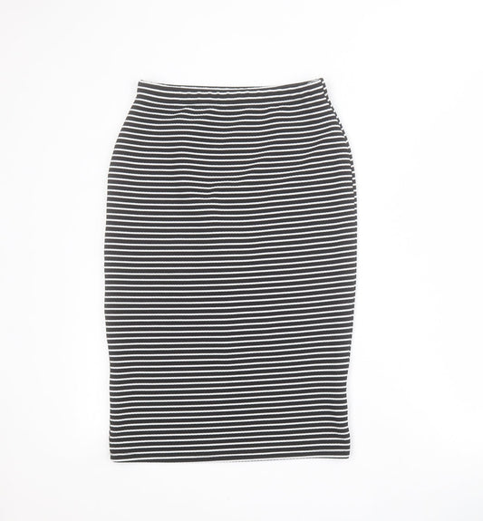 Primark Womens Black Striped Polyester Straight & Pencil Skirt Size 8