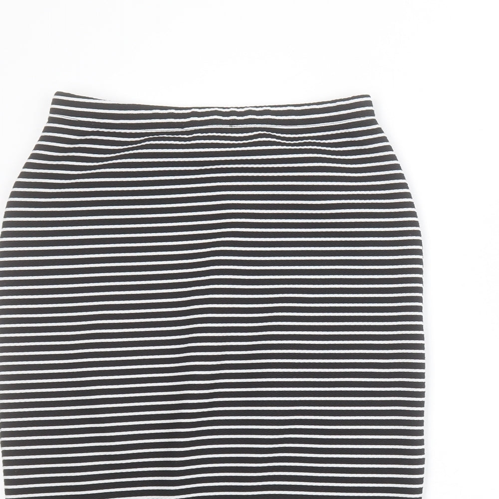 Primark Womens Black Striped Polyester Straight & Pencil Skirt Size 8