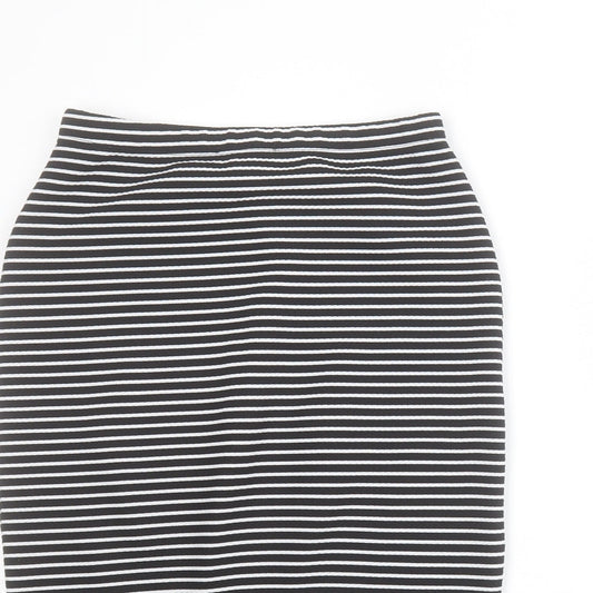 Primark Womens Black Striped Polyester Straight & Pencil Skirt Size 8