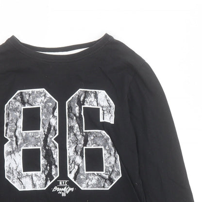 Primark Boys Black  100% Cotton Pullover T-Shirt Size 7-8 Years Round Neck Pullover