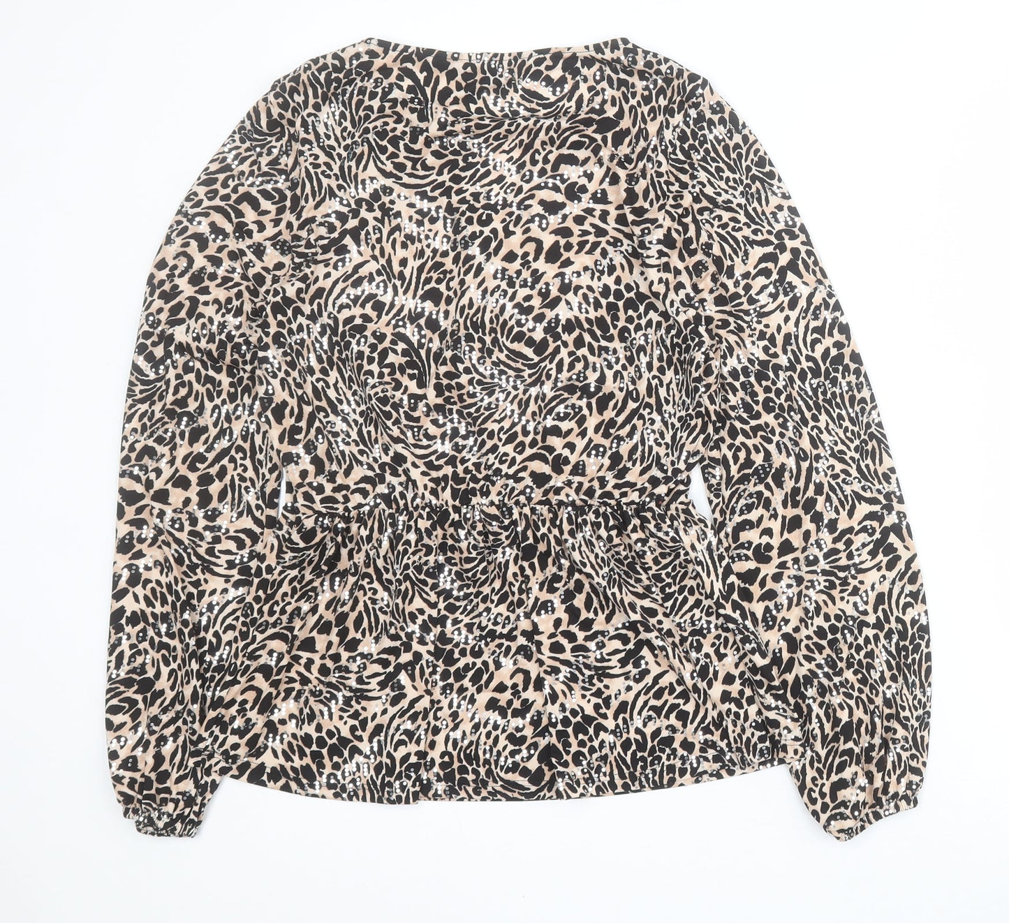 F&F Womens Beige Animal Print Polyester Basic T-Shirt Size 6 Round Neck