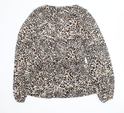 F&F Womens Beige Animal Print Polyester Basic T-Shirt Size 6 Round Neck