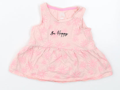 F&F Girls Pink Geometric Cotton Basic Tank Size 3-4 Years Crew Neck Pullover - Be Happy