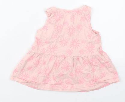 F&F Girls Pink Geometric Cotton Basic Tank Size 3-4 Years Crew Neck Pullover - Be Happy