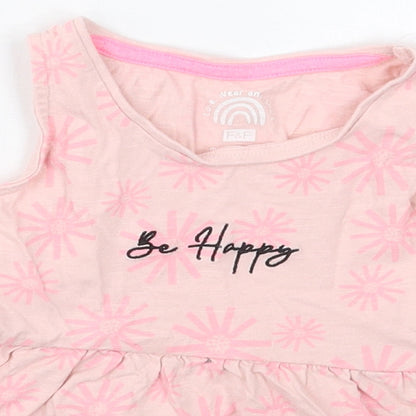 F&F Girls Pink Geometric Cotton Basic Tank Size 3-4 Years Crew Neck Pullover - Be Happy
