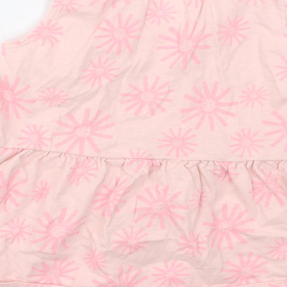 F&F Girls Pink Geometric Cotton Basic Tank Size 3-4 Years Crew Neck Pullover - Be Happy